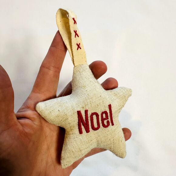Primitive Farmhouse Christmas Fabric "NOEL" Tree Ornament - Picture 2 of 4